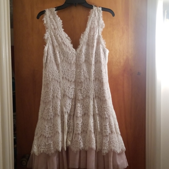 Allover Lace Dress with Short Tulle Skirt - Picture 2 of 5